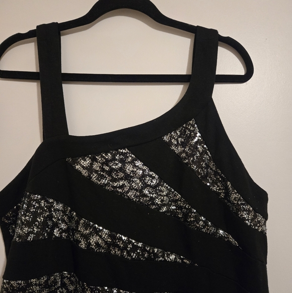 Unique Black and Silver Sparkle Starburst Bodycon Stretch Party Dress Plus Sz 1X - Picture 2 of 6